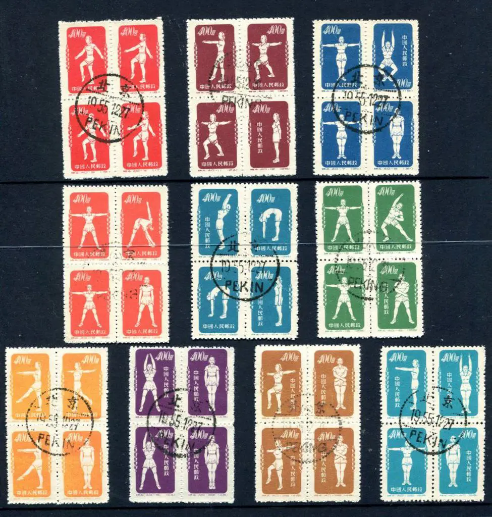 China 1952 Gymnastics set of 10 blocks of 4 CTO by ... Image 1++