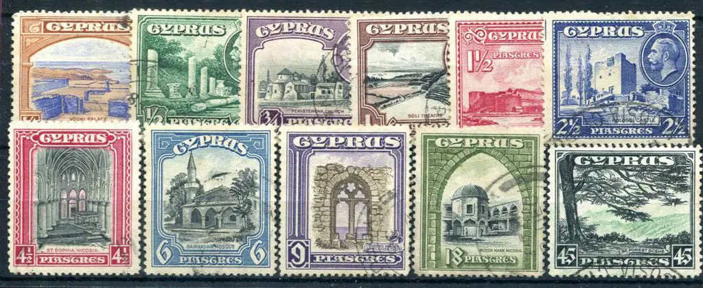 Cyprus 1934 KGV pictorials to 45pi F/used. SG ... Image 1++