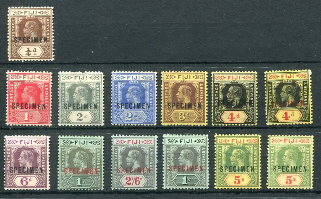 Fiji 1912/23 1d to 5/- (excl 5d) ovptd "SPECIMEN". ... Image 1++
