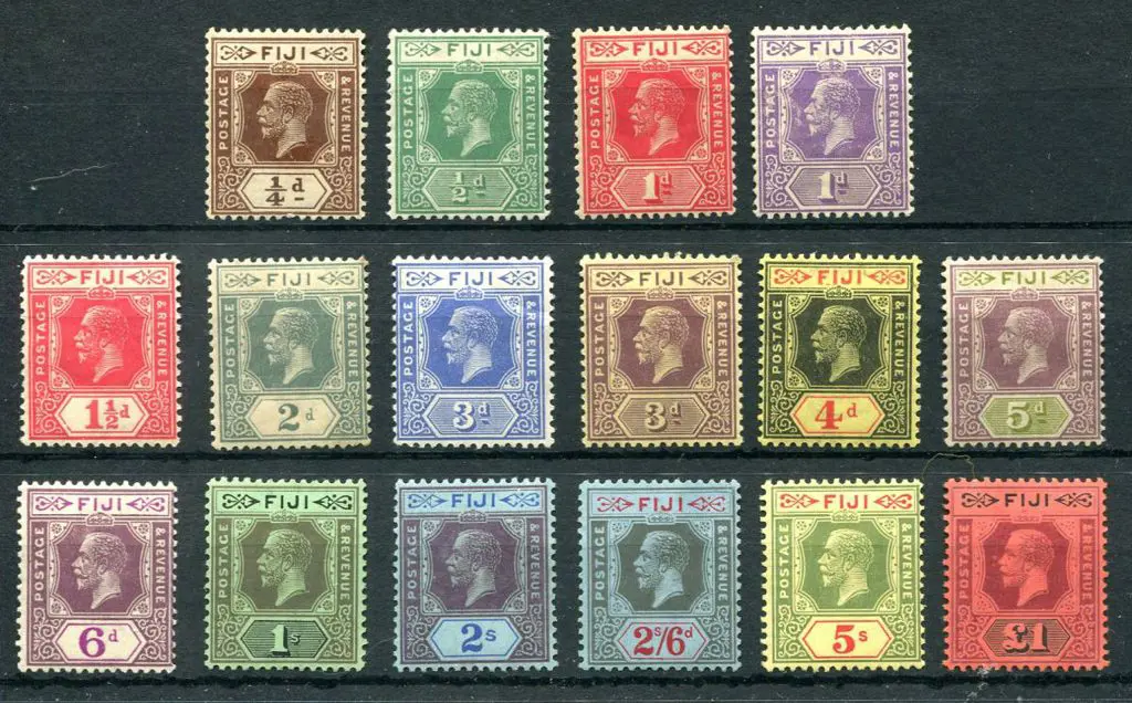 Fiji 1922/27 ¼d to £1 KGV with script wmk to 5/- ... Image 1++