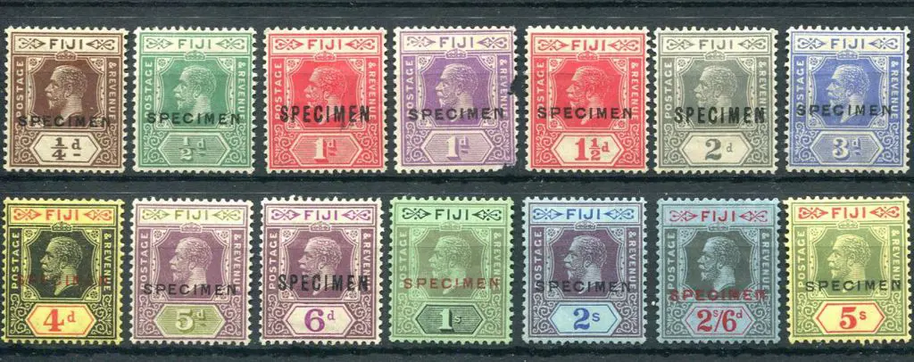 Fiji 1922/27 ¼ to 5/- KGV script wmk set of 14 ... Image 1++