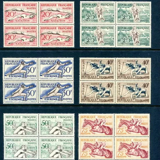 France 1953 20f to 75f Sport. Fresh MUH blocks of ...