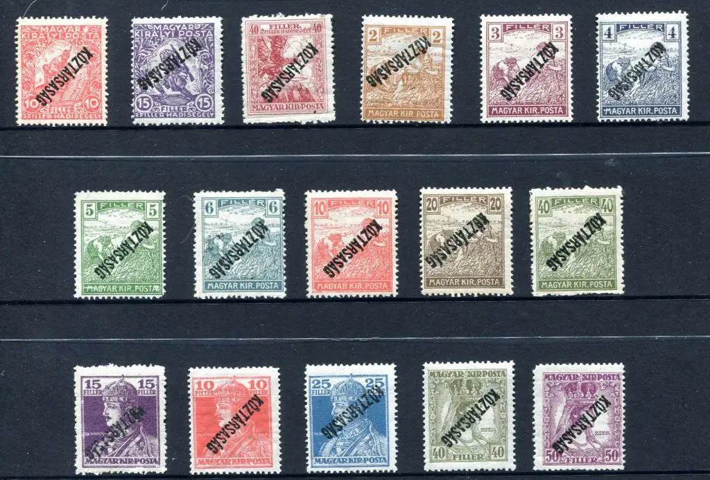 Hungary 1918 Koztarsasag with inverted ovpts on ... Image 1++