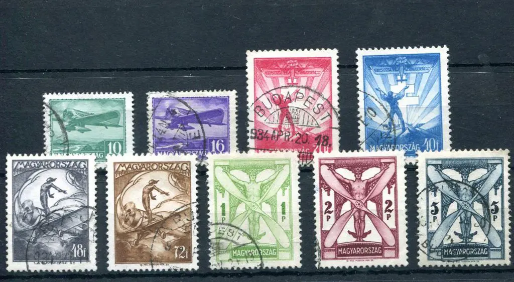 Hungary 1933 Airmails set of 9. Fine used. SG ... Image 1++