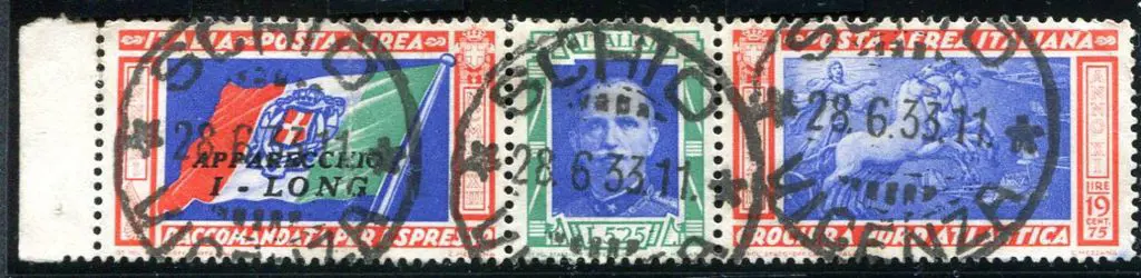 Italy 1933 5l25 + 19l75 Balbo Flight strip of 3 ... Image 1++
