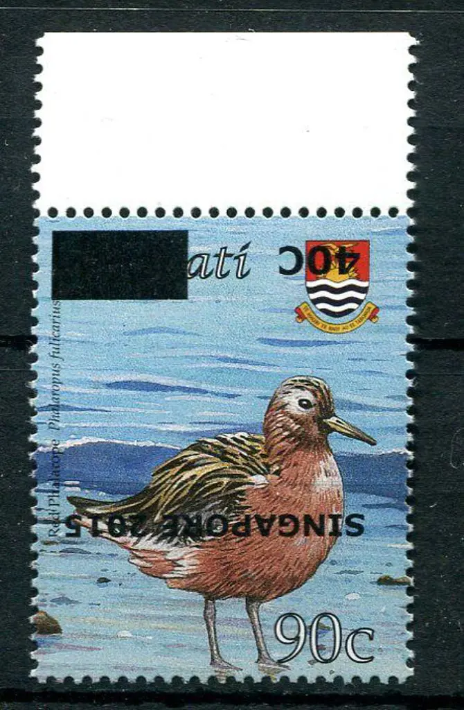 Kiribati 2015 40c on 90c Red Phalarope bird with ... Image 1++