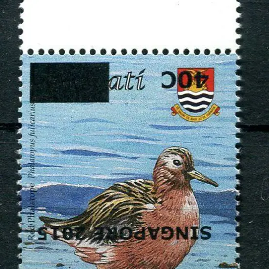 Kiribati 2015 40c on 90c Red Phalarope bird with ...