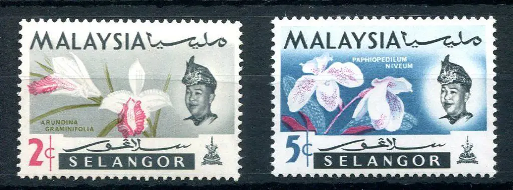 Malaya - Selangor 1965 2c & 5c Orchids both with ... Image 1++