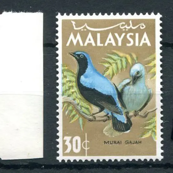 Malaysia 1965 30c Murai Gajah bird with “blue ...