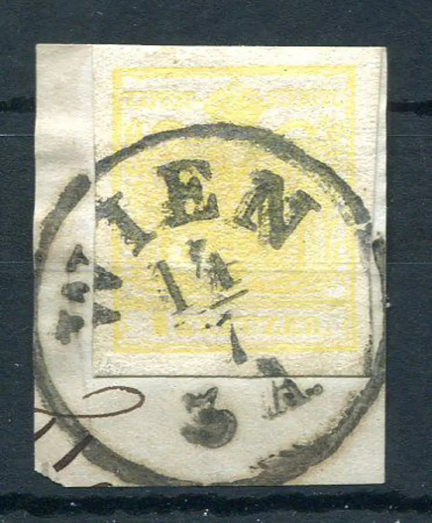 Netherlands 1850 1k yellow arms on rough hand made ... Image 1++