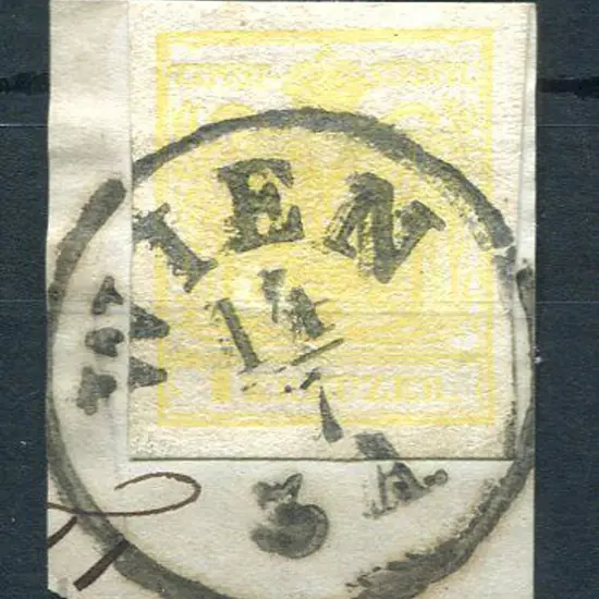 Netherlands 1850 1k yellow arms on rough hand made ...