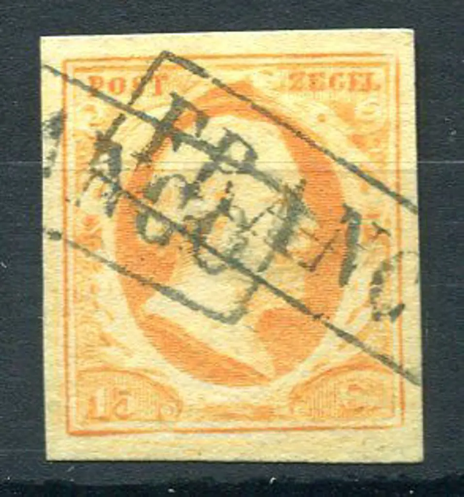 Netherlands 1852 15¢ deep orange yellow with 4 ... Image 1++