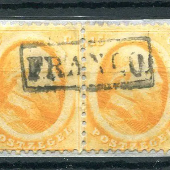 Netherlands 1864 15¢ orange pair on piece with ...