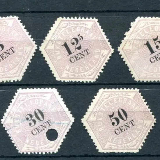 Netherlands 1877 Telegraph hexagonals 1¢, 3¢, ...