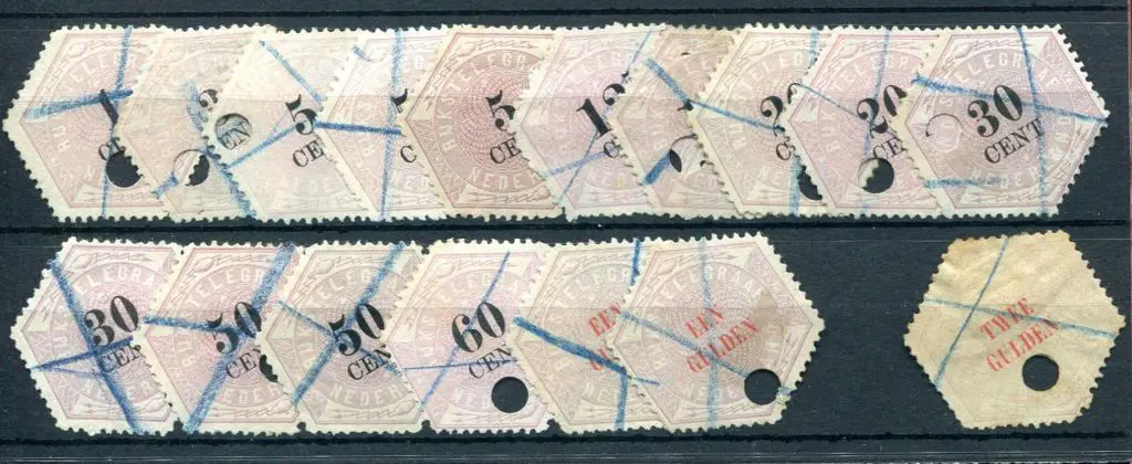 Netherlands 1877 Telegraph hexagonals used with ... Image 1++