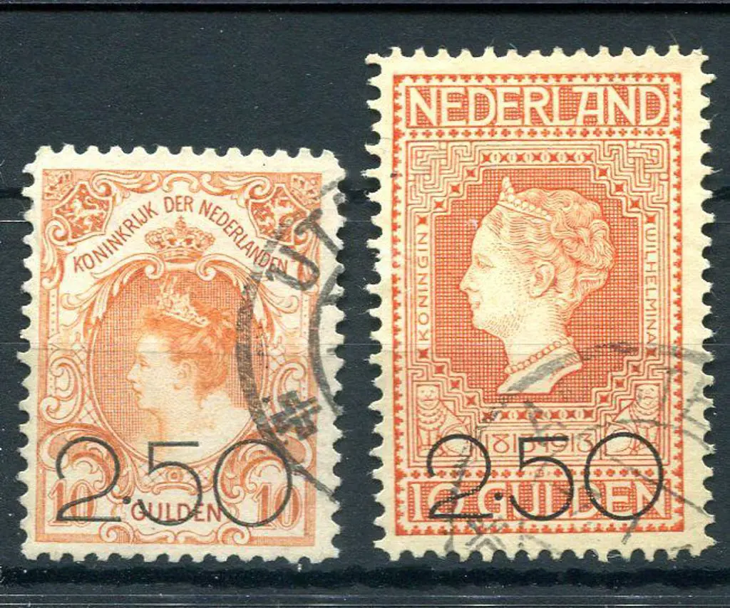Netherlands 1920 2g50 surcharges. F/U pair. SG ... Image 1++