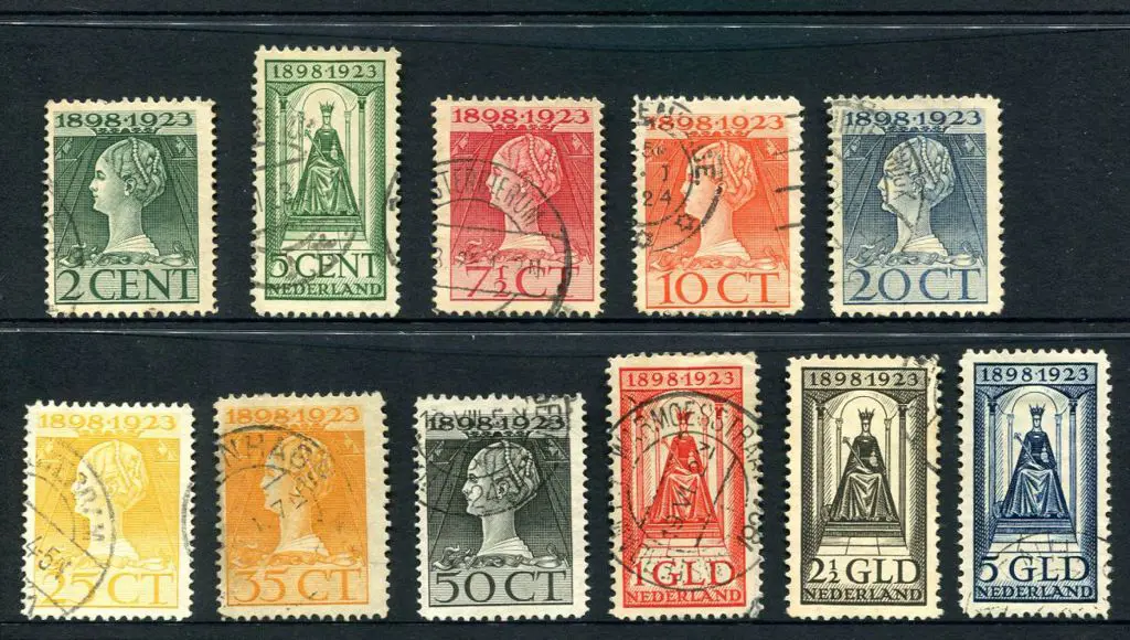 Netherlands 1923 Jubilee set of 11 to 5g. F/U ... Image 1++