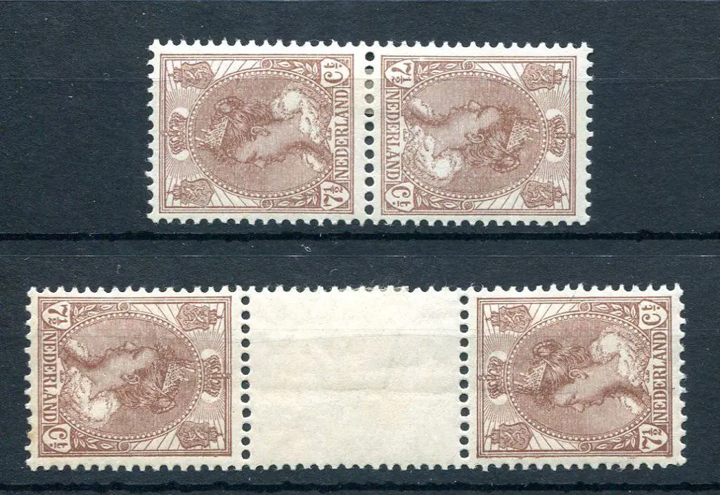 Netherlands 1924 7½¢ brown tete-beche pair & ... Image 1++