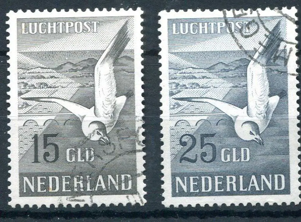 Netherlands 1951 15g & 25g "Seagull" Airs. F/U ... Image 1++