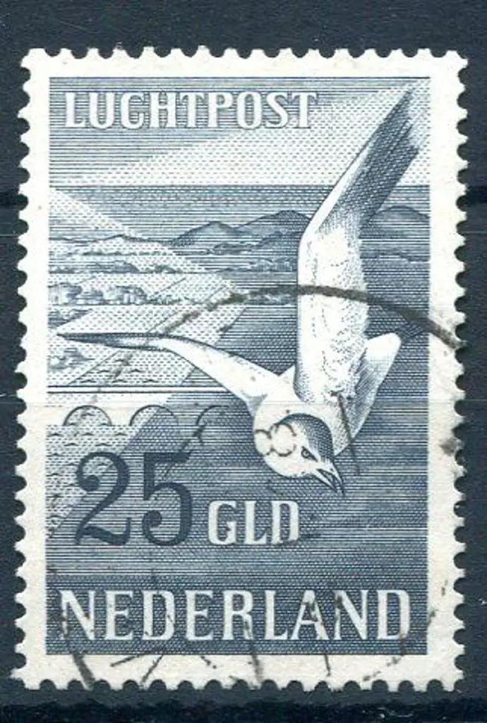 Netherlands 1951 25g "Seagull" Air. F/U. SG 743, ... Image 1++