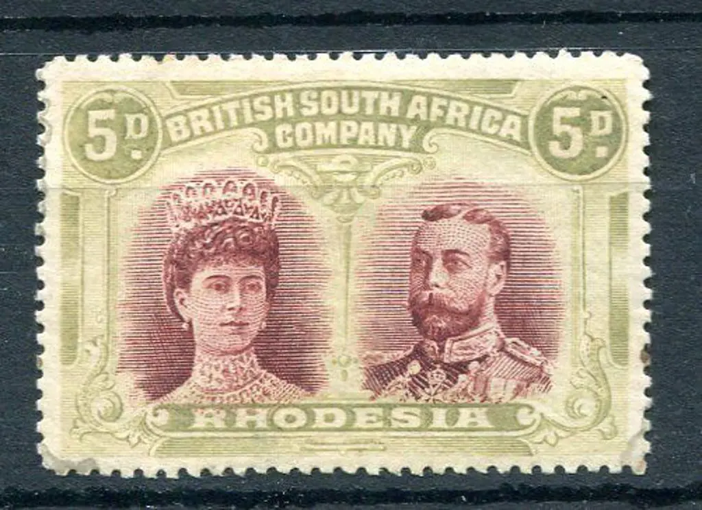 Rhodesia 1910/13 5d lake brown & olive, perf. 15. ... Image 1++