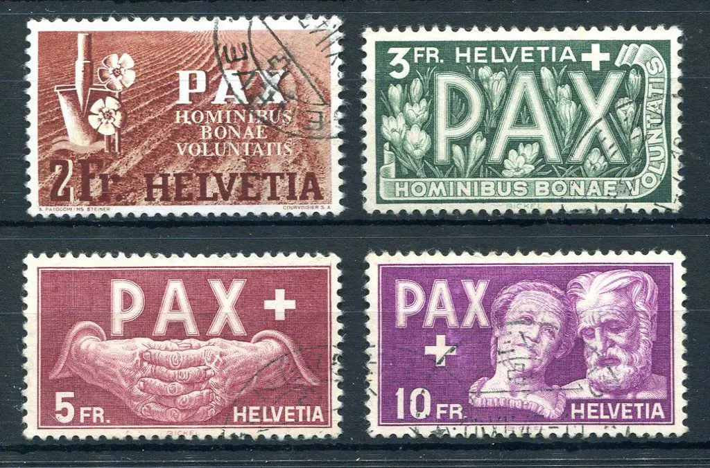 Switzerland 1945 2f, 3f, 5f & 10f "Pax". Fine ... Image 1++