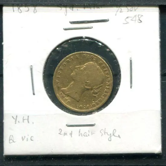 1858 QV half sovereign from Sydney Mint. Vg