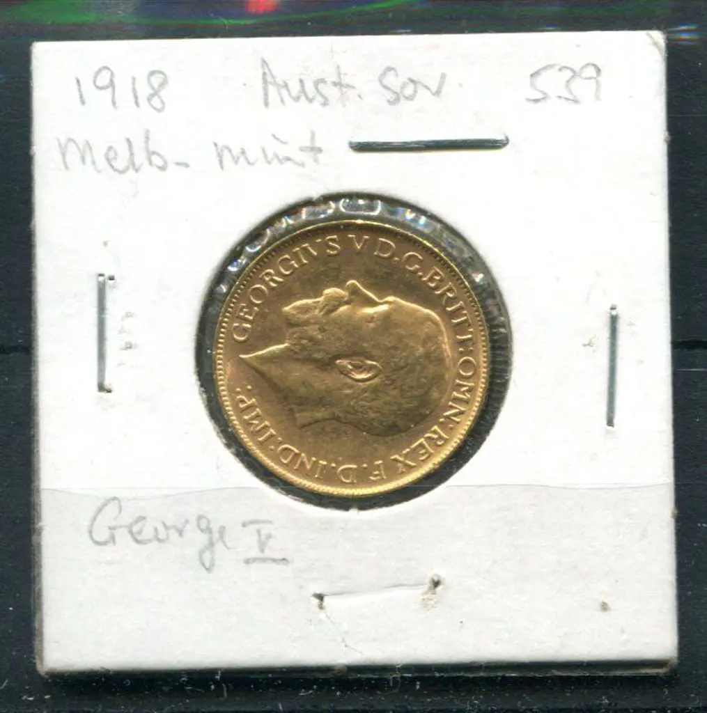 1918 KGV sovereign from Melbourne mint. aUnc Image 1++