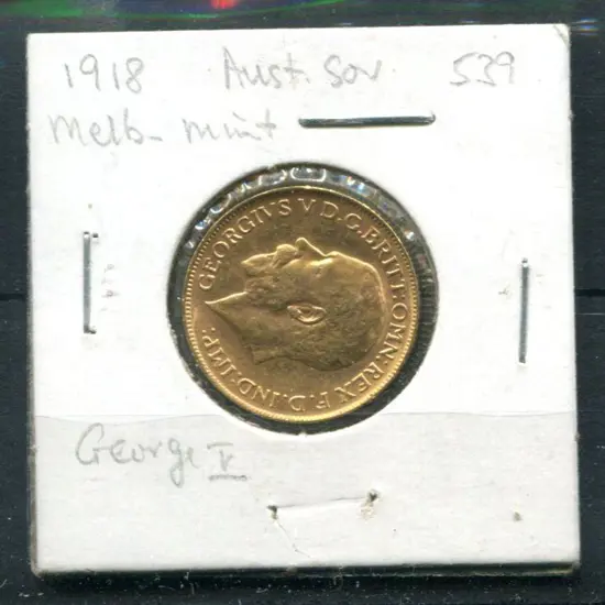 1918 KGV sovereign from Melbourne mint. aUnc