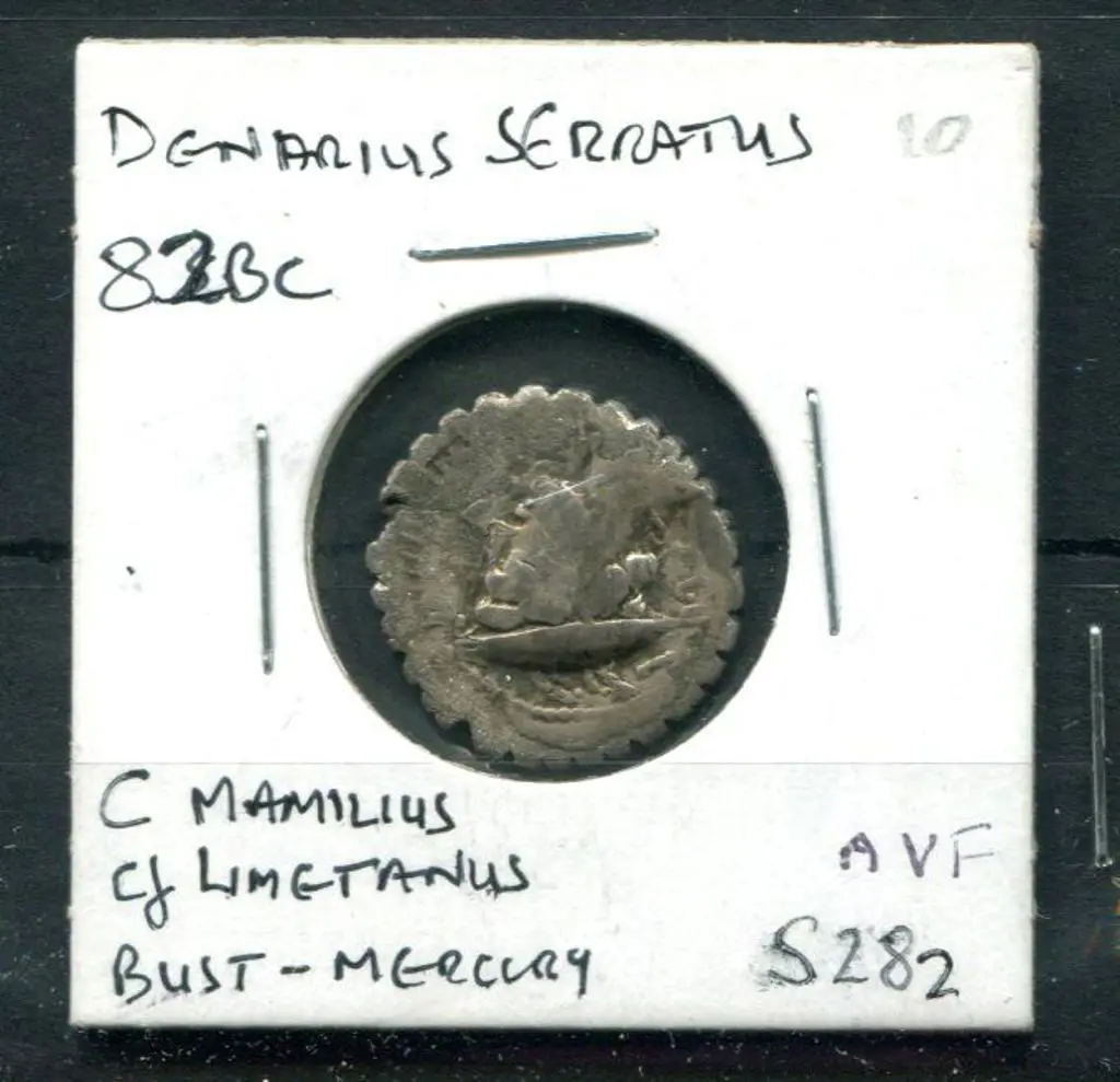 82 BC Denarius Serratus - Bust of Mercury. aVF Image 1++