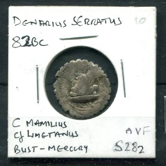 82 BC Denarius Serratus - Bust of Mercury. aVF