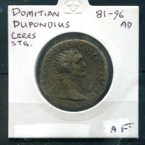 81-96 AD Domitian Dupondius Ceres. aF