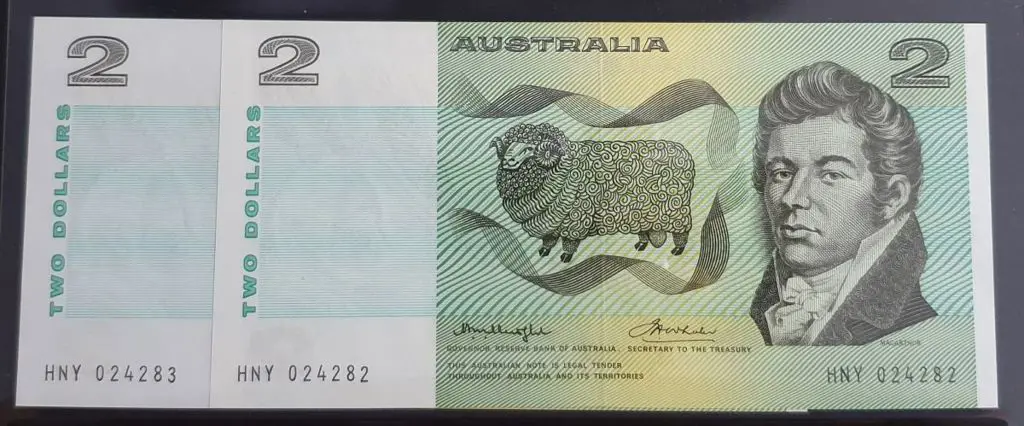 1976 $2 Knight/Wheeler Gothic Prefix HNY024282/83 ... Image 1++
