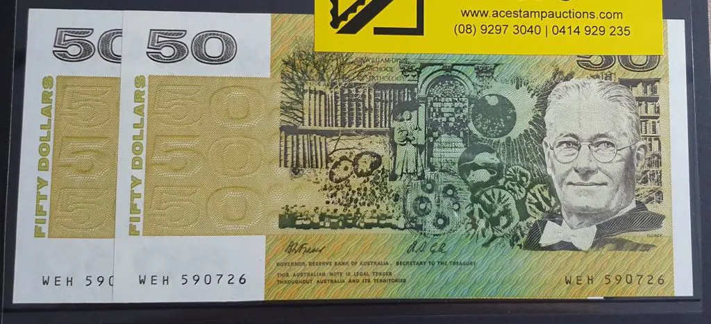 1991 $50 Fraser/Cole with Plate Letters ... Image 1++