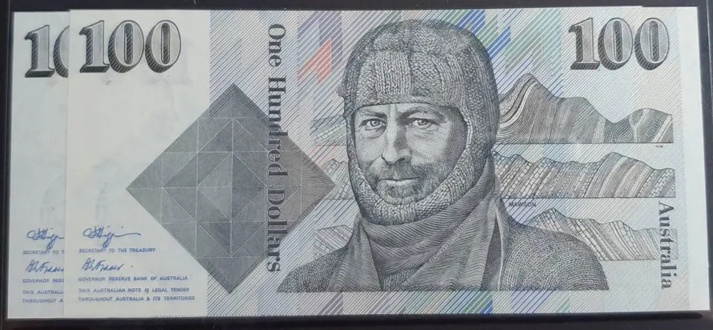1990 $100 Fraser/Higgins ZEN347892/93 consecutive ... Image 1++