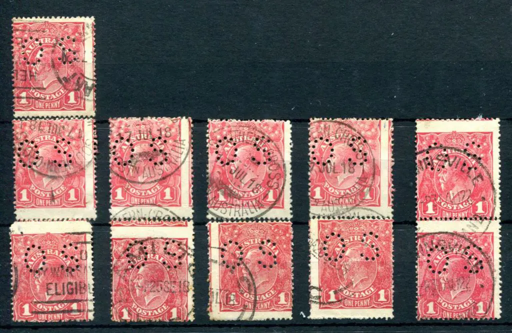 KGV 1d reds x 11 with 4 on smooth paper with 1918 ... Image 1++