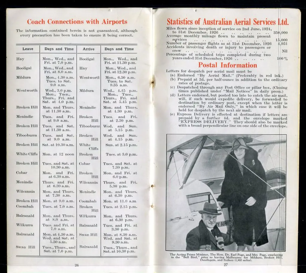 1929 "Australian Aerial Services Ltd Time Table & ... Image 1++