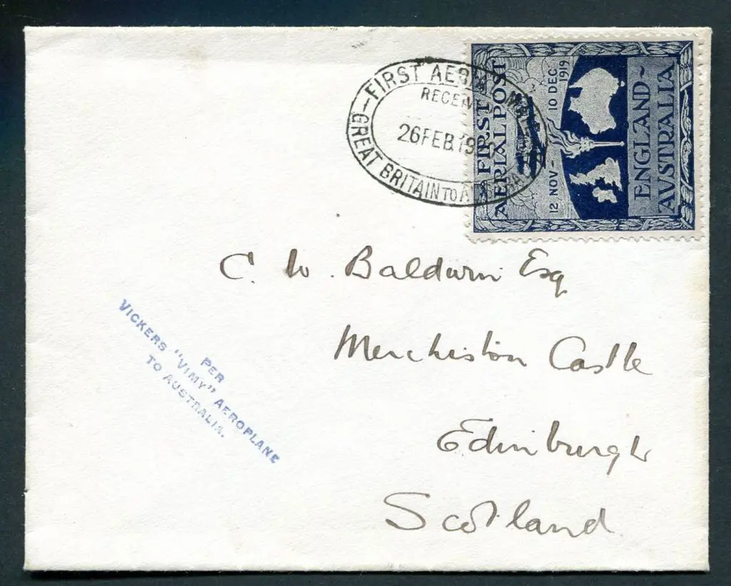1919 (12th Nov) England to Australia flight cover ... Image 1++