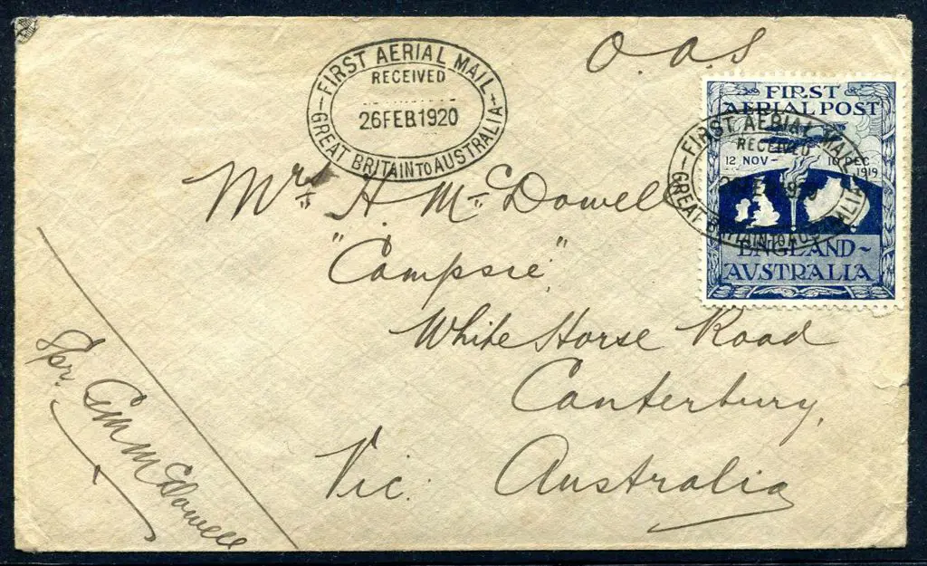 1919 (12th Nov) England to Australia cover flown ... Image 1++
