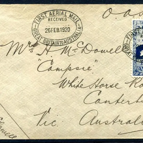 1919 (12th Nov) England to Australia cover flown ...