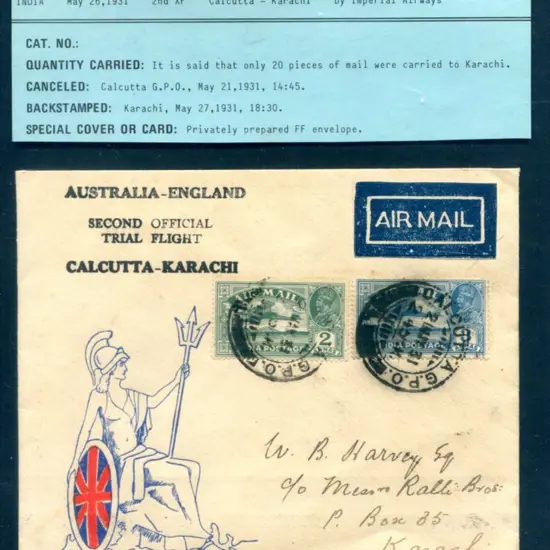 1931 (4th Apr) Calcutta to Karachi intermediate ...