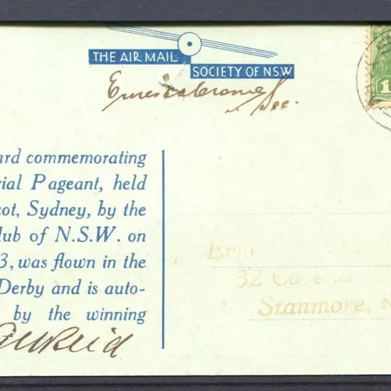 1933 (30th Sept) Air Mail Society of NSW blue card ...