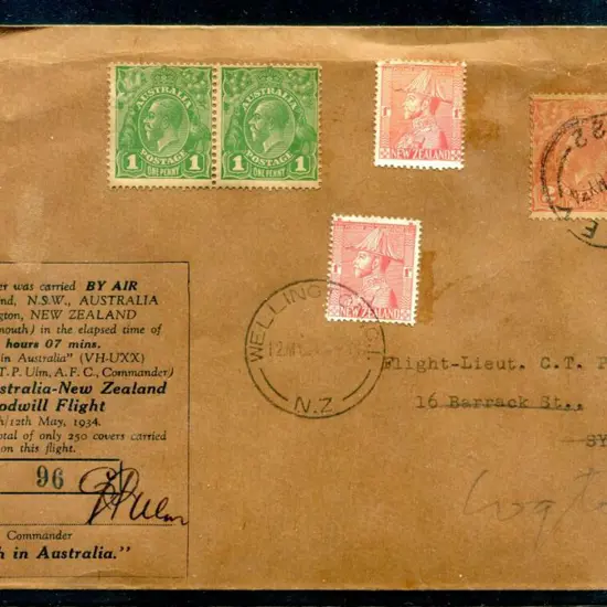 1934 (11th May) Australia to NZ "Goodwill flight" ...