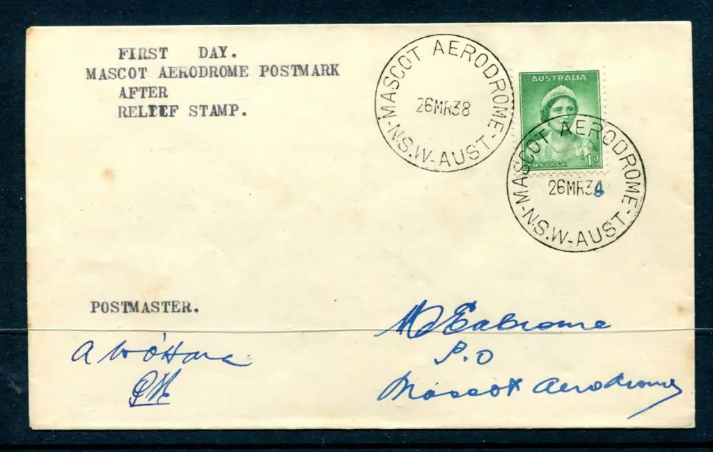 1938 (26th Mar) "First Day Mascot Aerodrome ... Image 1++