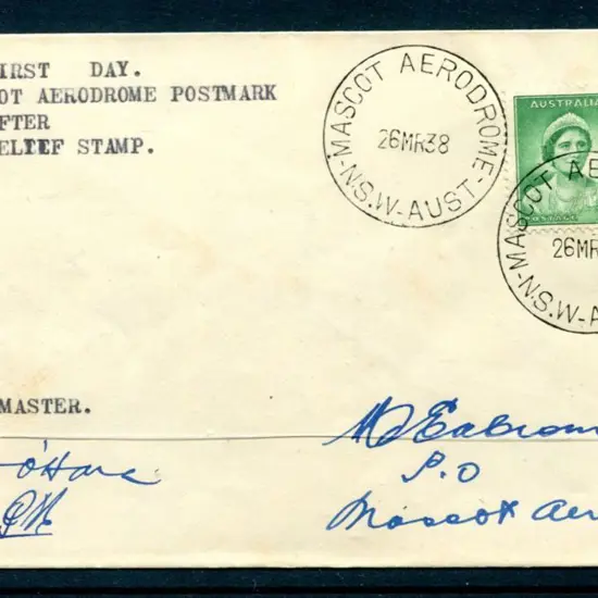 1938 (26th Mar) "First Day Mascot Aerodrome ...