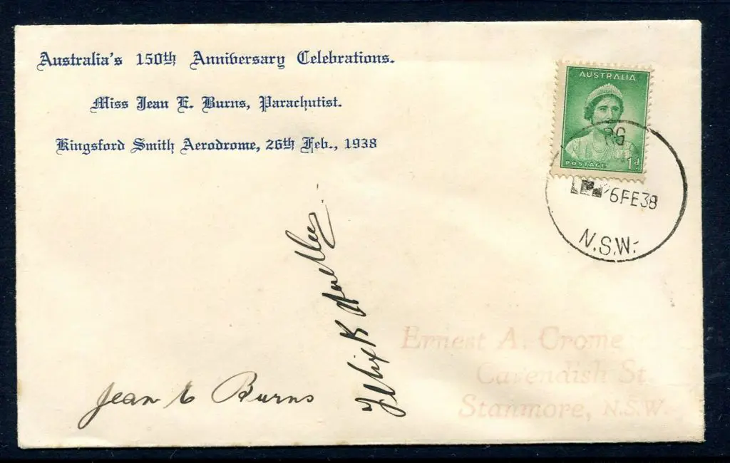 1938 (26th Feb) Sydney parachute mail cover signed ... Image 1++