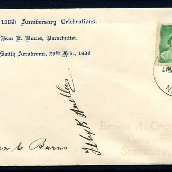 1938 (26th Feb) Sydney parachute mail cover signed ...