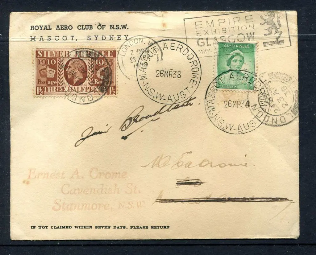 1938 (18th April) Australia to England solo record ... Image 1++