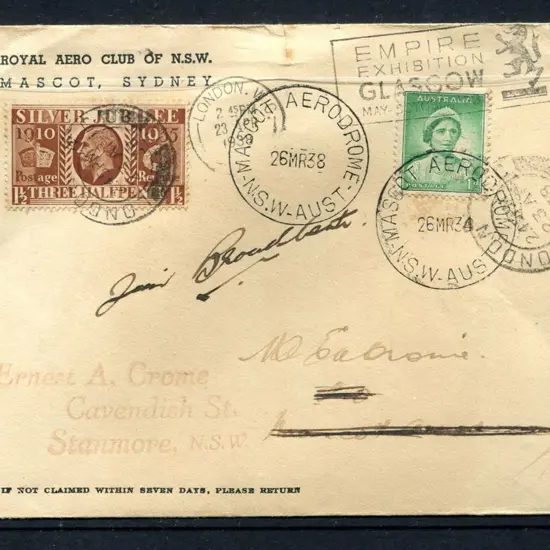 1938 (18th April) Australia to England solo record ...
