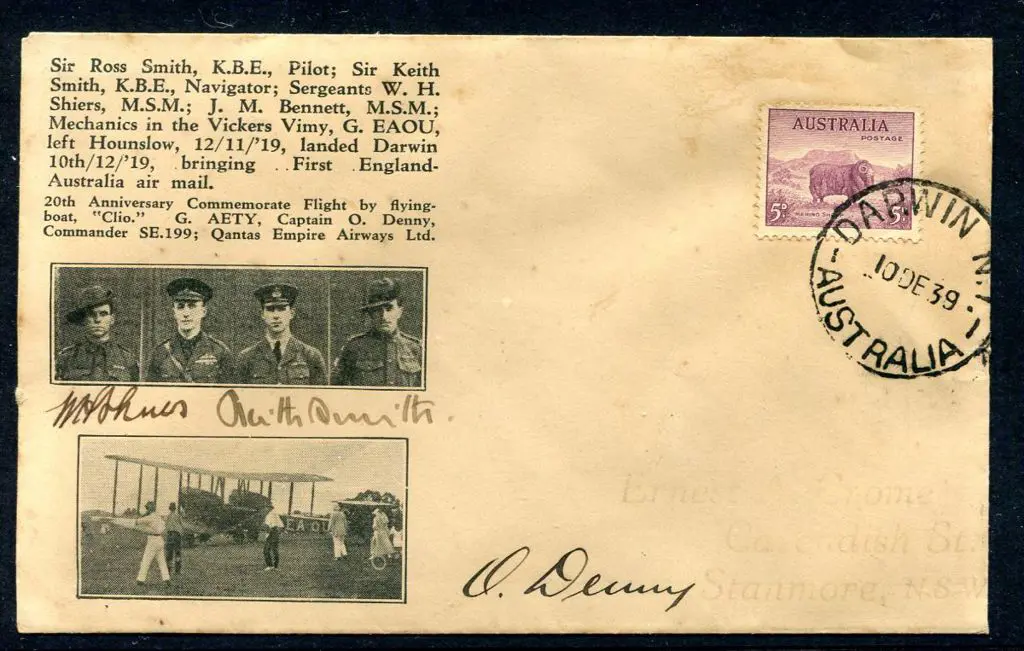 1939 (10th Dec) Darwin to Sydney Ross Smith 20th ... Image 1++